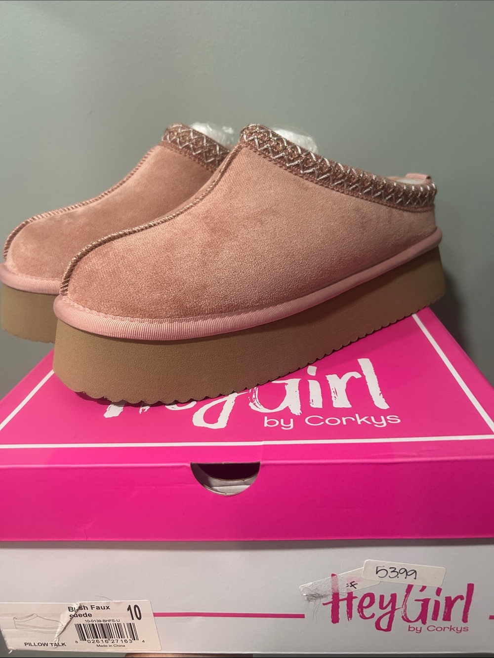 Corkys blush pink faux-suede platform slip-on mules